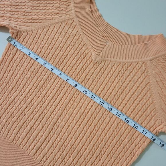 Talbots Peach V-neck Long Sleeve Cable Stitch Pullover Sweater - Picture 3 of 12
